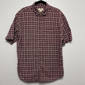 Woolrich‎ Maroon Men's L Shirt 100% Cotton Short Sleeve Plaid Textured Outdoor